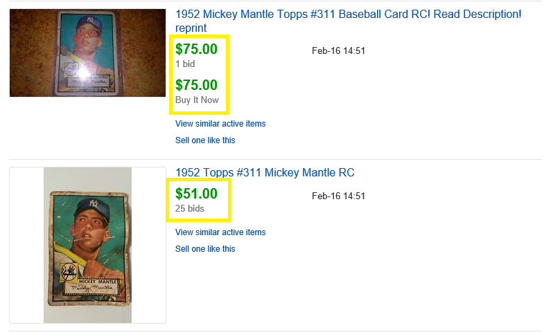 Note the different ways the item sold. One through stand bidding while the other through Buy It Now.