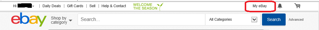 This is an image indicating where to click in order to access your My Ebay Portal.